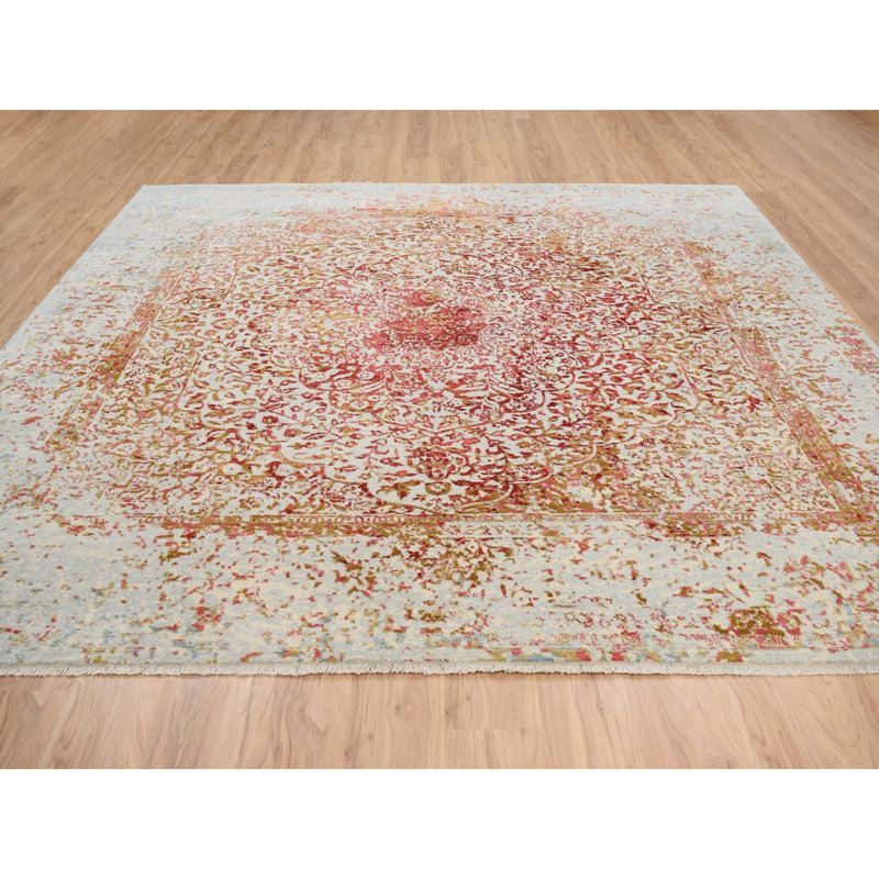 Tapis de style oriental à motif de médaillon persan ivoire noué à la main 10 pi 1 po x 10 pi 1 po 1417332BBFC648D2A588D837B7D8559F