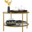 Table d'appoint dorée pour espace de vie, rangement rond en verre trempé de 26 po avec tablette, verre, métal