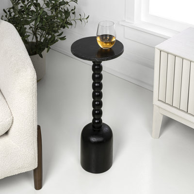 Turner 24.5" Cottage Spindle Wood Column Drink Table and Decorative End Table with Marble Round Top