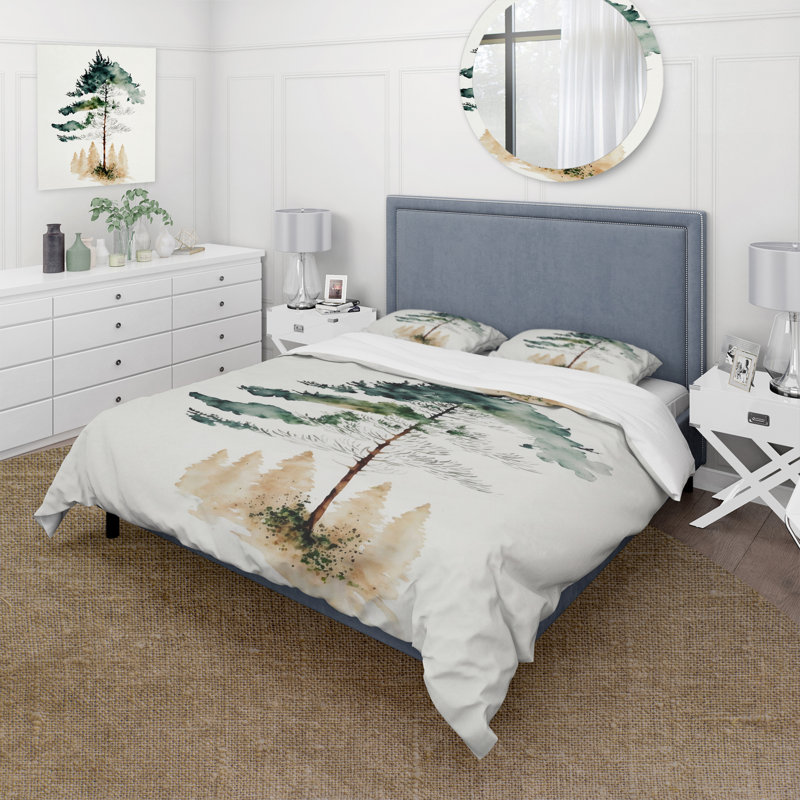 Ensemble de housse de couette en microfibre / polyester Lonely Green Watercolor Tree I