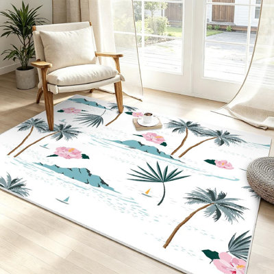 Magnifique tapis d'intérieur botanique blanc sans couture Island