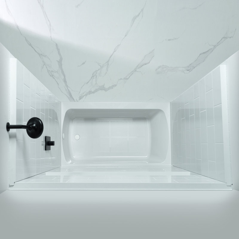 Contour de baignoire en alcôve 60 po x 32 po à quatre alvéoles avec drain à gauche et à droite en blanc 60 po x 32 po, Droite