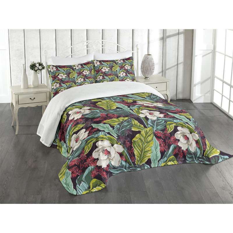 Ambesonne Plant Bedspread Set Exotic Nature Image Multicolor, Queen Bedspread + 2 Standard Shams