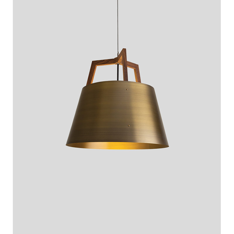 Imber LED Pendant, 22" H x 24" W x 24" D, Walnut/Distressed Brass, 3500K LED w/ Diffuser - Corded