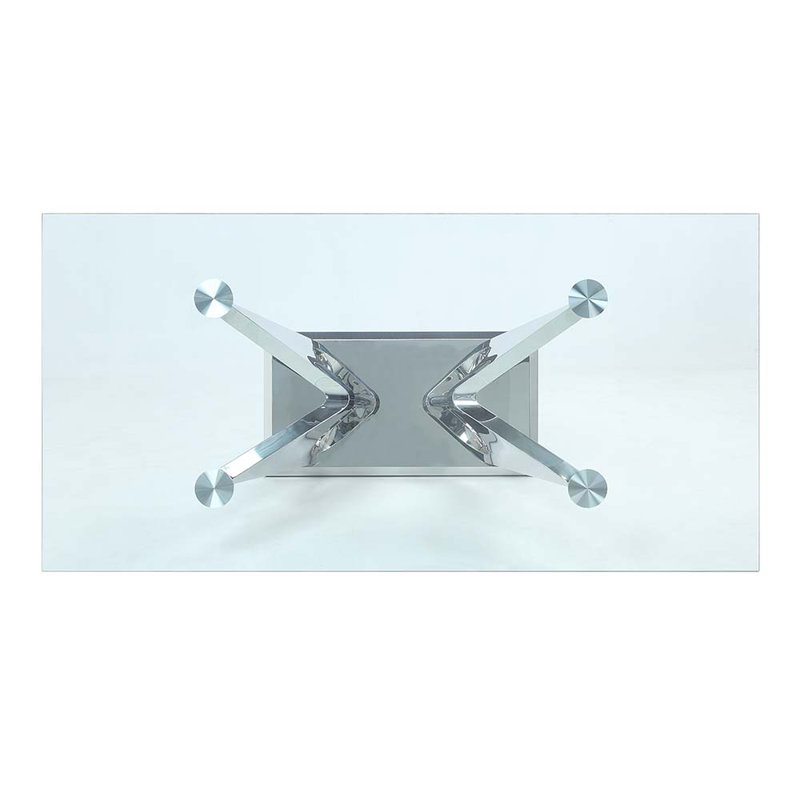 Table de salle à manger Esther, verre transparent et finition argentée miroitante