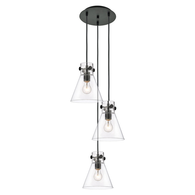 Luminaire suspendu 3 lumières Amrith, Transparent, Noir mat