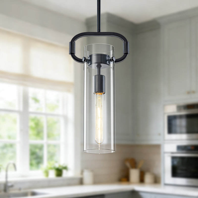 Mini-luminaire suspendu cylindrique moderne 1 lumière Yashal, Une lumière, Noir mat