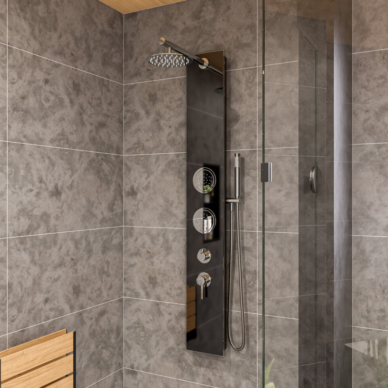 59'' Shower Panel with Adjustable Shower Head, Black