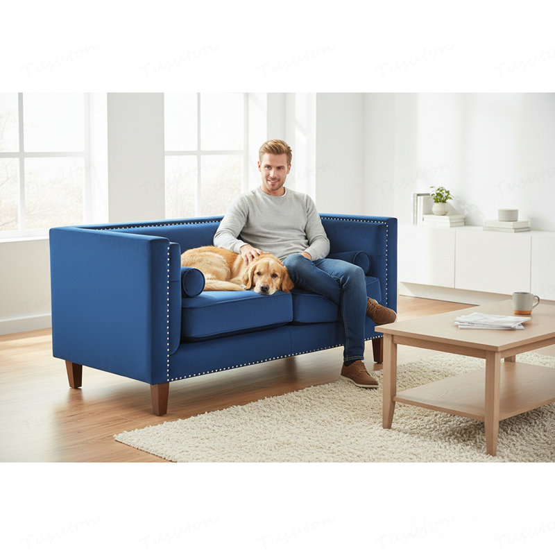 Causeuse capitonnée Chesterfield, Velours - Bleu marine