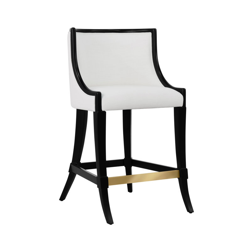 Tabouret de comptoir à pieds Klismos avec revêtement en lin blanc performance laqué noir mat, Noir