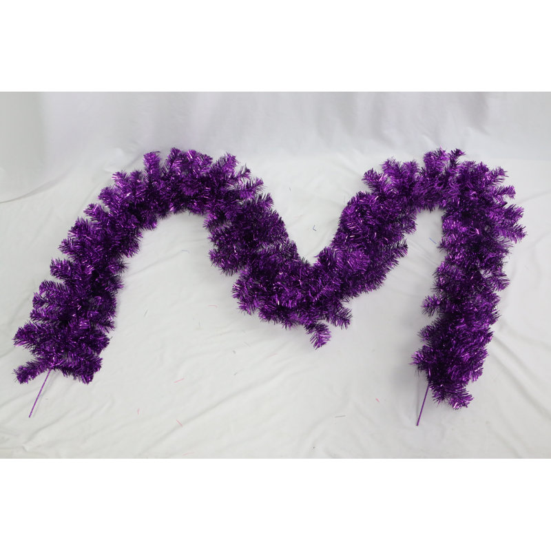 Pre-Lit Artificial Tinsel Christmas Garland - 9' X 8" - Clear Lights, Purple