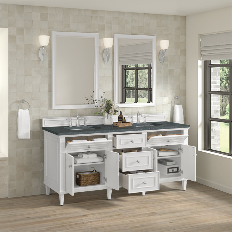 Lorelai 72'' W Double Vanity, Bright White, Parisian Blue, 8" Widespread