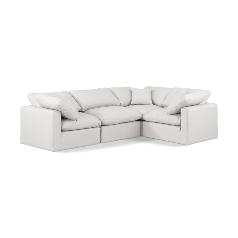 Canapé modulaire en similicuir 4 pièces Itala, Cuir crème végétalien