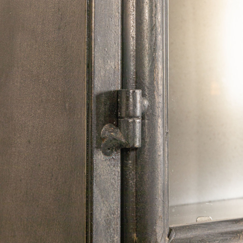 Armoire Camila en métal antique avec 6 portes en verre, 3 tiroirs et tablette, noir antique