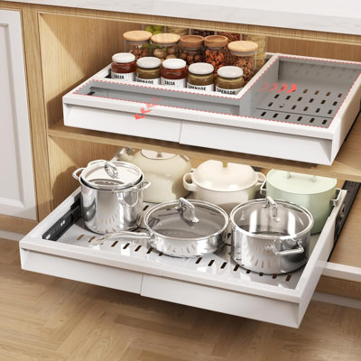 2 Pack Pull Out Cabinet Organizer With Raising Pad for Framed Cabinets,Expandable Width (13"-21")
