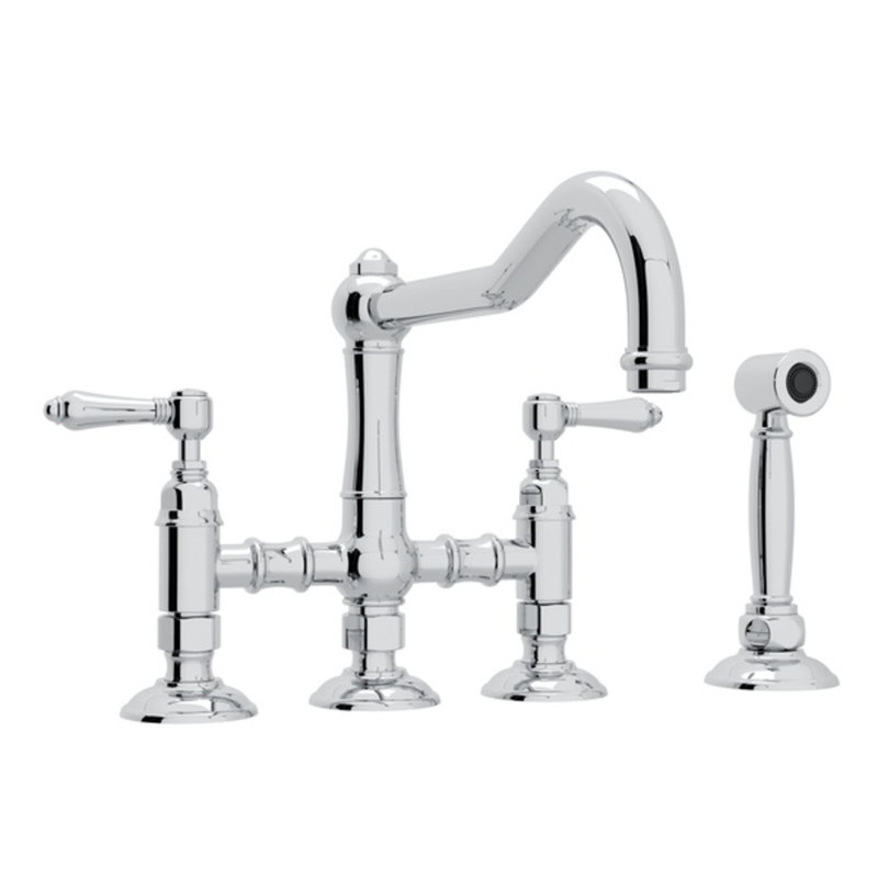 Acqui® Bridge Faucet with Handles, Polished Chrome, Metal Lever Handle