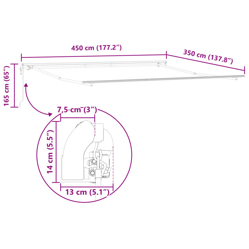Brayden Studio Retractable Patio Awning, 450 cm W x 350 cm D, Red