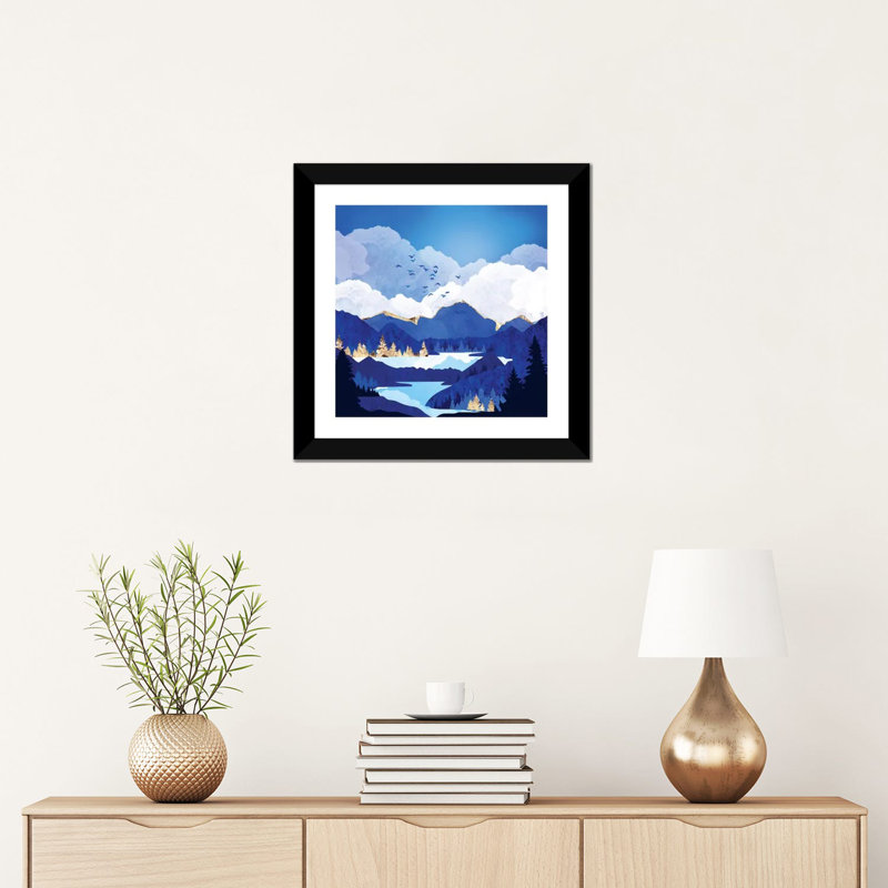 «Blue Lake», reproduction d'impression, Papier encadré noir, Blanc, H 16 po x l 16 po x p 1 po