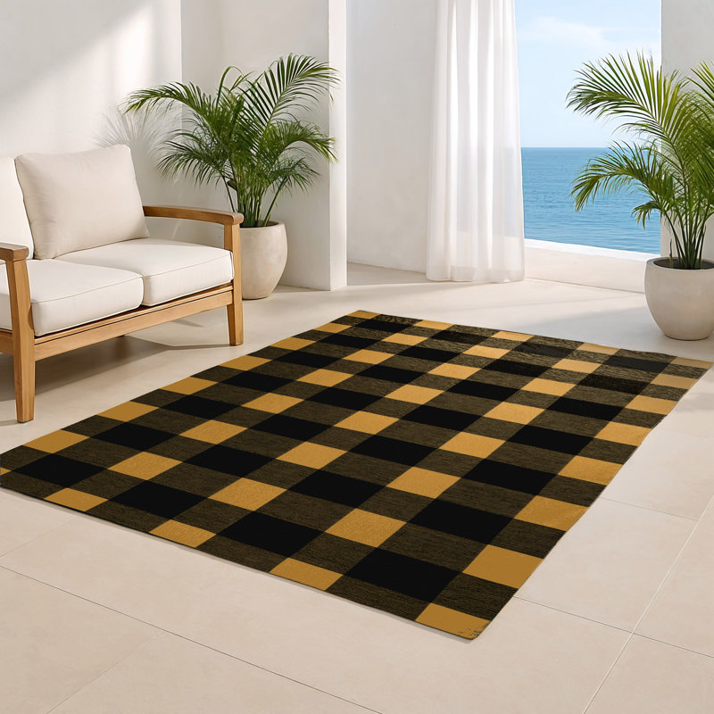 Tapis d'intérieur et d'extérieur à carreaux brun, Rectangulaire 8 pi x 10 pi