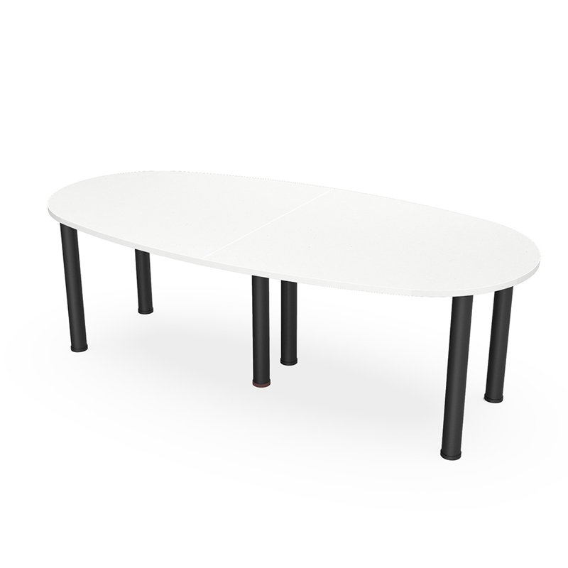 Table de conférence en forme de bateau ovale avec pieds en pot noir mat, Blanc, Noir mat, H 30 po x L 96 po x l 48 po