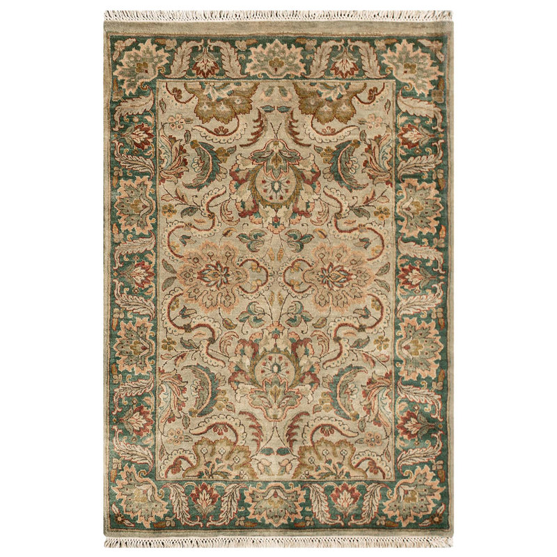 Hand-Knotted High-Quality Green and Green Area Rug