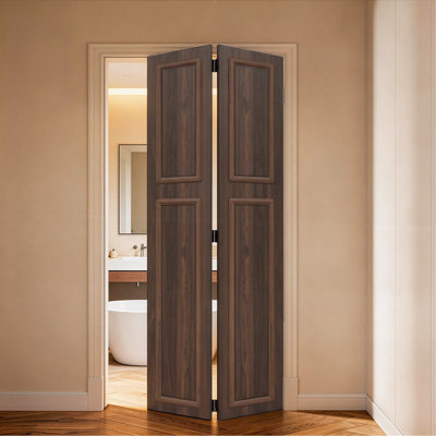 38 Series 48 po x 80 po Porte pliante en panneau de fibres à densité moyenne à 2 panneaux de 3/4 couleur noyer avec quincaillerie 3/4 po