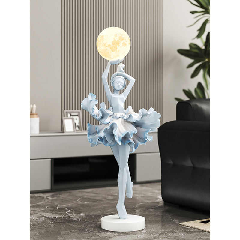 Italian-Style Resin and Wood Floor Lamp, Blue, 54.33"