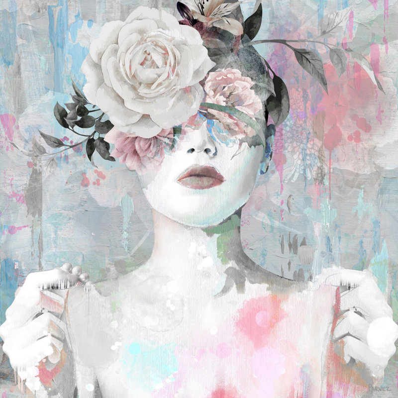Dreaming With Flowers by Parvez Taj - Wrapped Canvas Painting, 20cm H x 20cm W