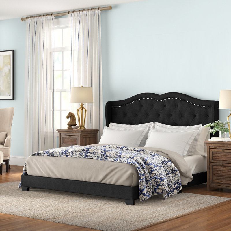 Lit plateforme tapissier standard Harrel, Gris anthracite, Très grand