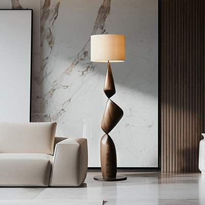 White + Brown + Black Linen + Solid Wood Free form Floor Lamps