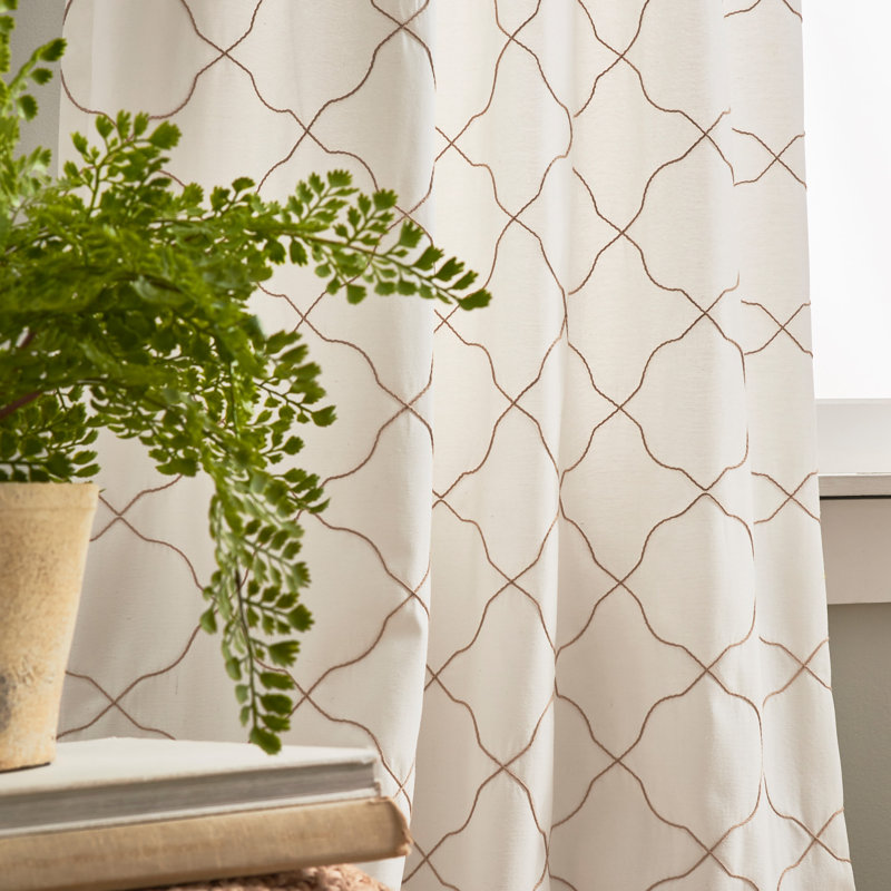 Linen Light-Filtering Embroidered Back Tab Window Panel Pair