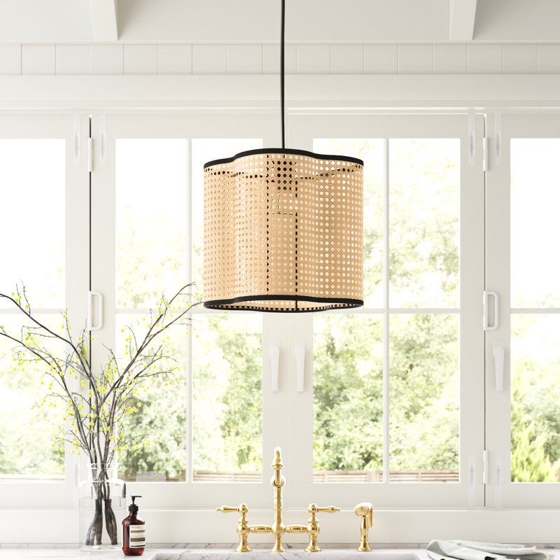 Luminaire suspendu en rotin et velours à 1 lumière Gal