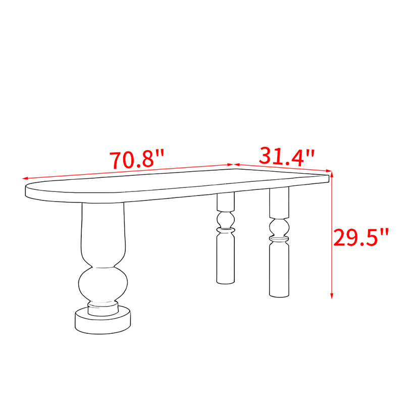 Table de salle à manger en bois massif de style français., H 29,5 po x L 70,8 po x l 31,4 po