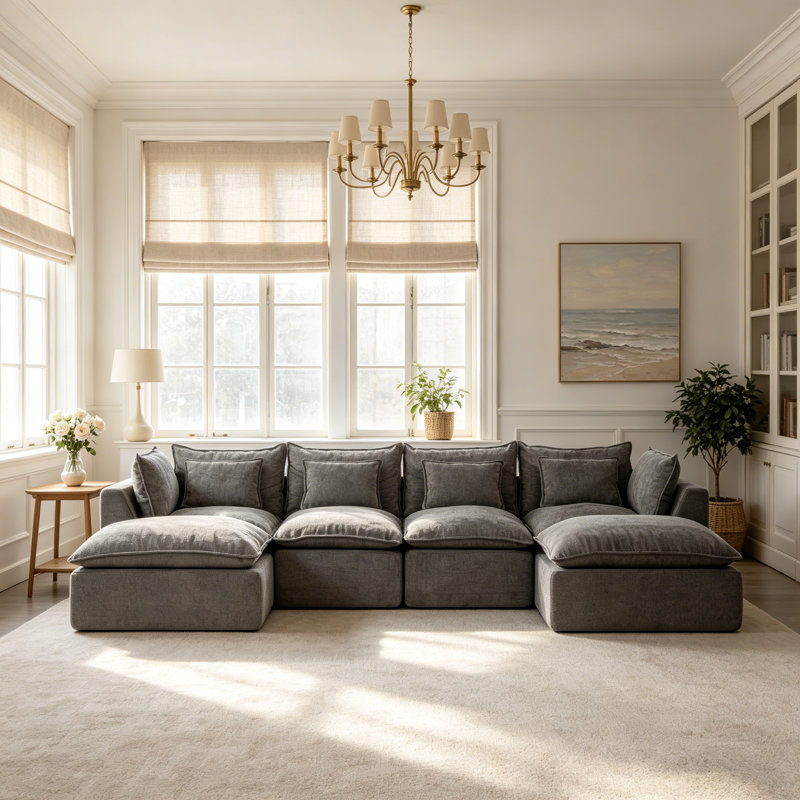 Canapé d'angle modulaire surdimensionné Cloud en tissu gaufré de 130,71 pouces de largeur, offrant un confort optimal et des assises larges et profondes pour votre salon.