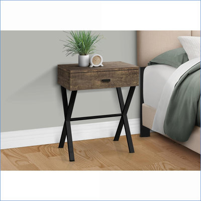 Table basse d'apparence brune en bois avec base en métal noir, style Mid-Century Cadre en X stable pour le salon