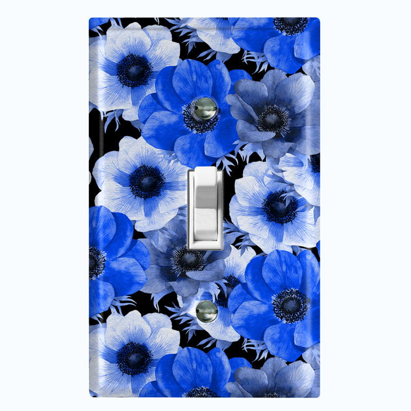 Plaque murale interrupteur à bascule 1 lumière bleu blanc et fleurs