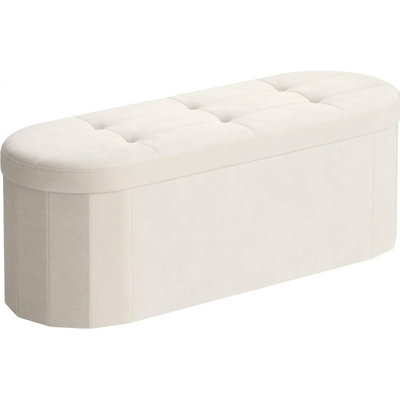 Folding Storage Ottoman Bench, Oval Velvet Upholstered Footrest