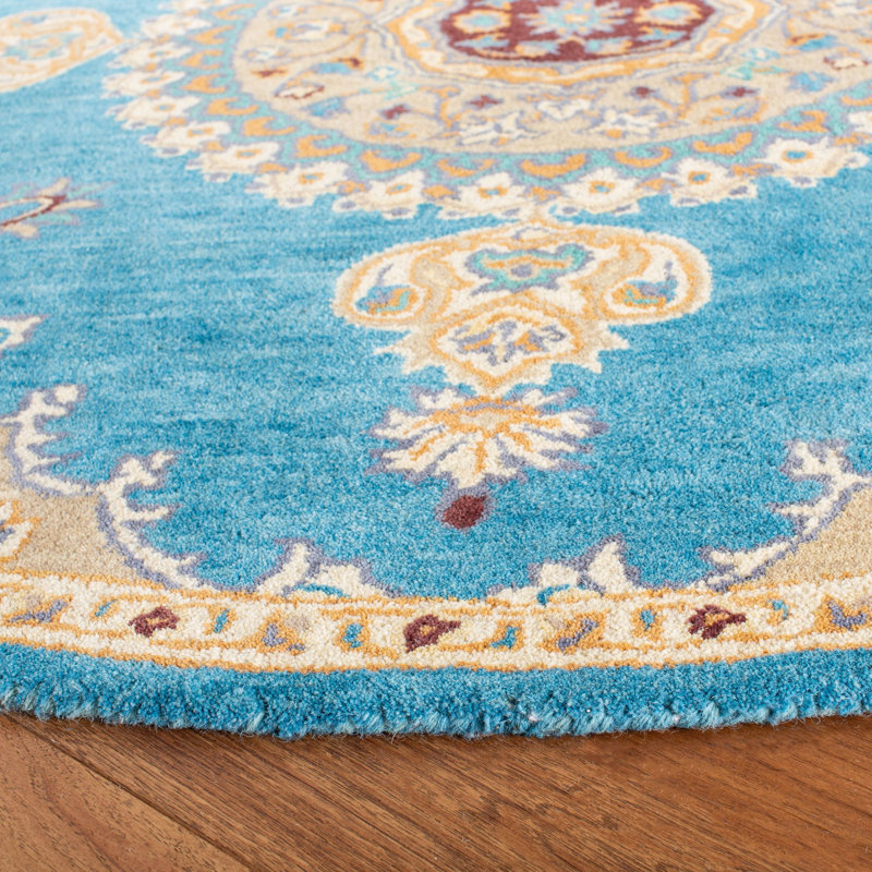 Clavene Hand Tufted Wool/Cotton Oriental Rug in Yellow/Blue, Rectangle 2' x 3'