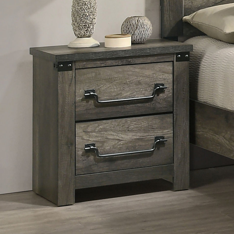 Ensemble de 3 grands lits rustiques gris avec grand lit et 2 tables de chevet au design unique