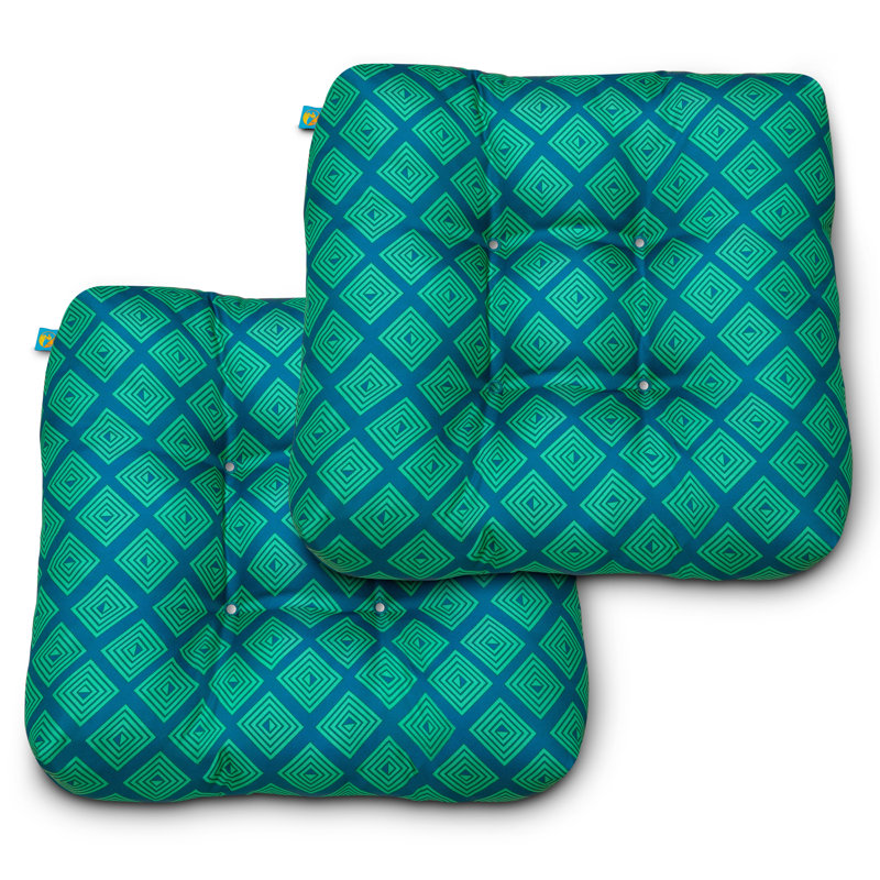 Outdoor 5'' Dining Chair Seat Cushion, Green Geo