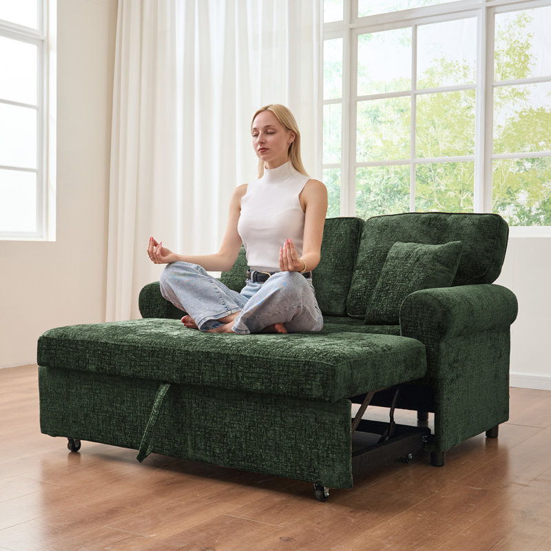 Canapé-lit en chenille avec coussin amovible, Vert
