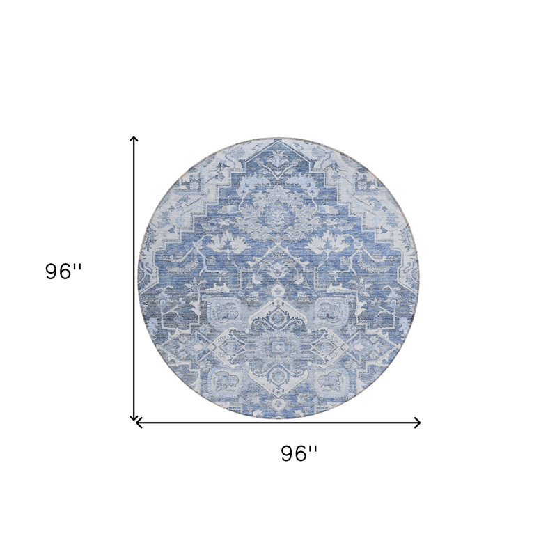 Tapis d'intérieur rond lavable oriental bleu et bleu ciel HomeRoots 8 pi