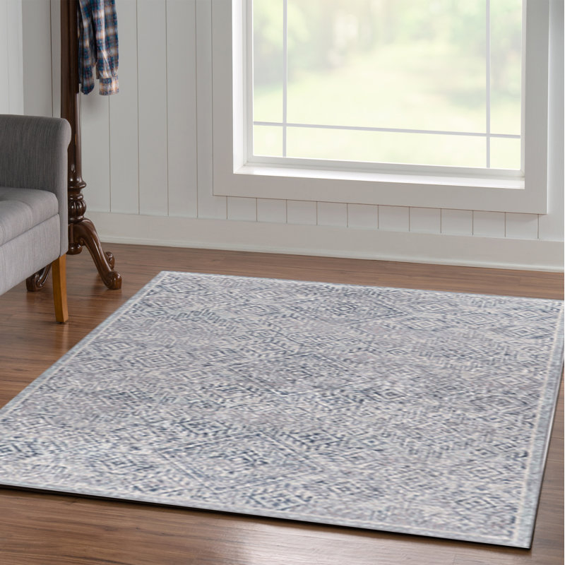 Emanuel Modern Machine Woven Flatweave Gray and Thistle Area Rug with Non Skid Backing , Rectangle 5' x 7'