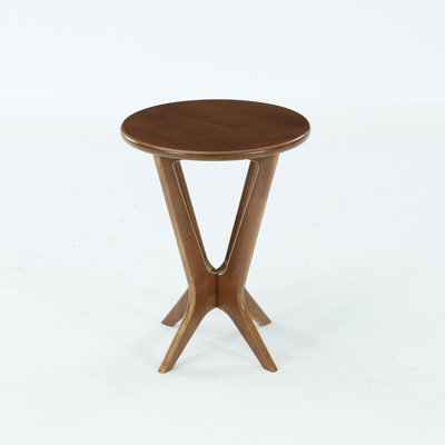 Vintage Solid Wood Round End Table, 19.69" Side Table with Smooth Glossy Finish  For Living Room,