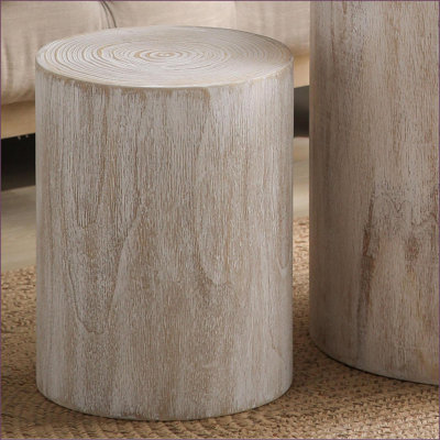 Space-Saving Whitewashed Wood Coffee Table Set of 3 – Rounded for Living Room End & Plant Stands