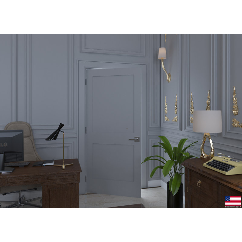 Porte intérieure simple pré-suspendue blanche à noyau solide gaucher à gauche, Gauche, 36 po x 80 po, Blanc / nickel satiné