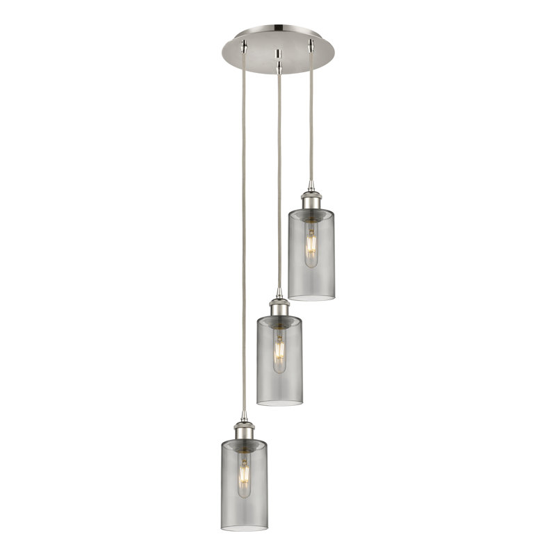Caius - Luminaire suspendu suspendu à 3 lumières, Tourbillon déco, Nickel poli, H 132,88 po x l 12,63 po