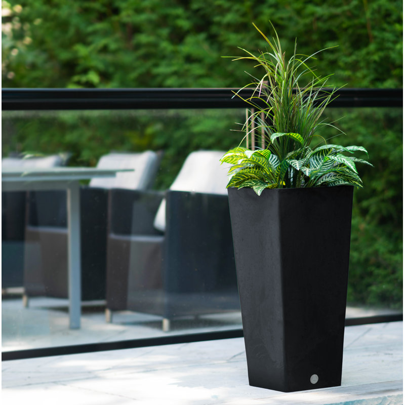 Cara 28" Square Composite Pot Planter with Plant Shelf, Black