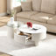 Table basse blanche en plastique ronde de 2, emboîtable pour le salon avec tiroir de rangement, peu encombrante et fonctionnelle, garantie de durabilité de style moderne, combinaison de matériaux, multi fonction
