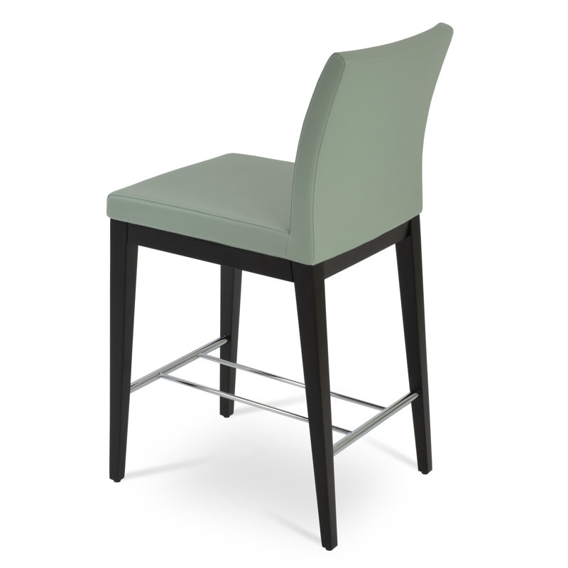 Aria Solid Wood 24" Counter Stool, Light Gray Leatherette, Wenge